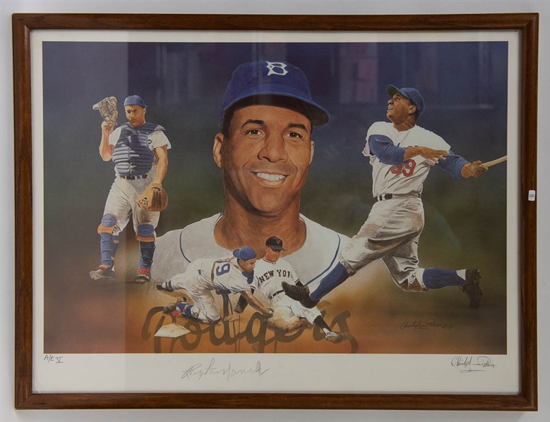 Roy Campanella Autographed Print within 19x25 Frame (Also Signed by Artist Christopher Paluso) - JSA Auction Letter